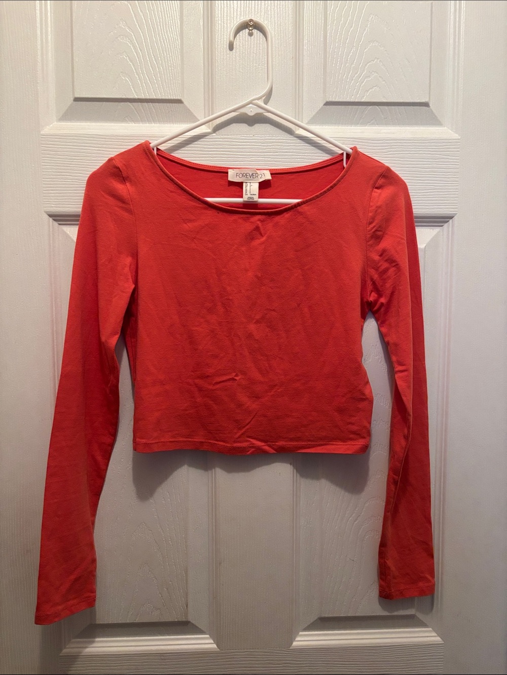 Forever 21 Coral-Red Long Sleeve Cropped Top